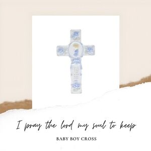 NWB Cosmos Baby Porcelain Wall Hanging Cross - Elegant White & Blue‎ - 9in”x22cm